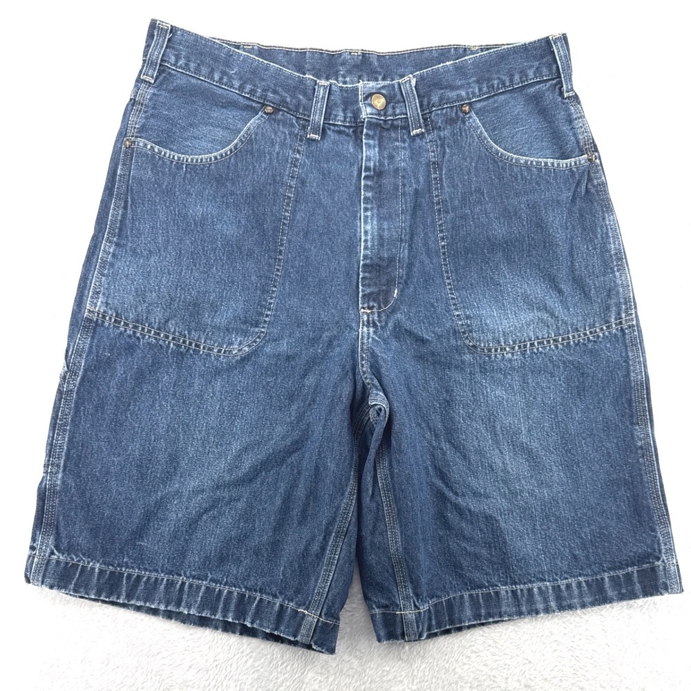VTG Polo Ralph Lauren Mens Marine Carpenter Shorts 36 Blue Denim Utility Work
